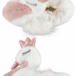 Apollo Wit/roze Zwaan Pantoffels/sloffen Voor Dames - Dieren Zwanen Huissloffen Voor Vrouwen - Dierenpantoffels/dierensloffen 41-42