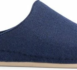 Travelin' At-Home Dames Sloffen - Wollen Pantoffels - Instappers Met Rubberen Zool - Navy Blauw - Maat 40