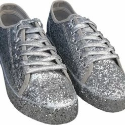 CHIAMAX Dames – Glitter Sneaker - Rock ’n Roll Schoen – Gay Pride - Party Shoe - Shine Schoe – Jaren 60 - De Toppers - Feest – Festival - Kerstmis - Carnaval – Zilver – 42