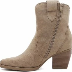 Weloveshoes SmileFavorites® Dames Cowboylaarzen Met Hak Kort - Suedine - Taupe Khaki - Maat 38 -Dames-schoenen Verkoop 550x532