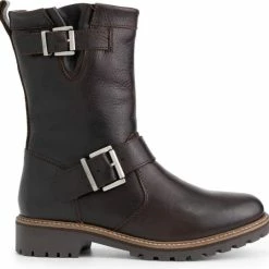Travelin' Silkeborg Leren Dames Laarzen - Wol Gevoerde Biker Boots - Donkerbruin Leer - Maat 40