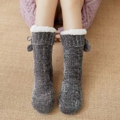 Merkloos 1 Paar Warme Huissokken Dames Antraciet | Gevoerd | Anti-Slip | Maat 36-40 -Dames-schoenen Verkoop 550x550 114