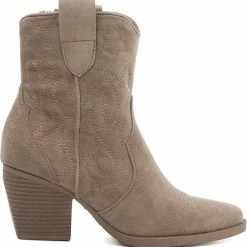 Weloveshoes SmileFavorites® Dames Cowboylaarzen Met Hak Kort - Suedine - Taupe Khaki - Maat 38
