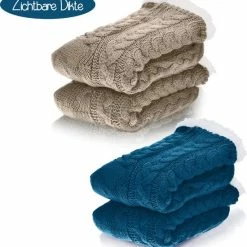 JAXY Huissokken - Huissokken Dames En Heren - Verwarmde Sokken - Anti Slip Sokken - Fleece Sokken - Dikke Sokken - Fluffy Sokken - Slofsokken - Warme Sokken - Bedsokken - Gevoerde Sokken - Winter Sokken - 2 Paar - Petrol + Beige -Dames-schoenen Verkoop 550x595 1