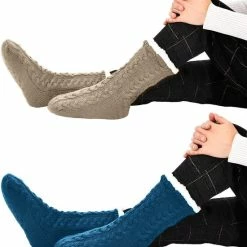 JAXY Huissokken - Huissokken Dames En Heren - Verwarmde Sokken - Anti Slip Sokken - Fleece Sokken - Dikke Sokken - Fluffy Sokken - Slofsokken - Warme Sokken - Bedsokken - Gevoerde Sokken - Winter Sokken - 2 Paar - Petrol + Beige -Dames-schoenen Verkoop 550x622