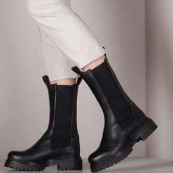 Cashott Vrouwen Leren Chelsea Boots / Laarzen / Damesschoenen 24204 - Zwart - Maat 38 -Dames-schoenen Verkoop 550x635 10