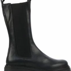 Cashott Vrouwen Leren Chelsea Boots / Laarzen / Damesschoenen 24204 - Zwart - Maat 38