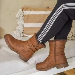 Blue Box Dames Gevoerde Enkellaarsjes - Cognac - Maat 41 -Dames-schoenen Verkoop 550x802 4